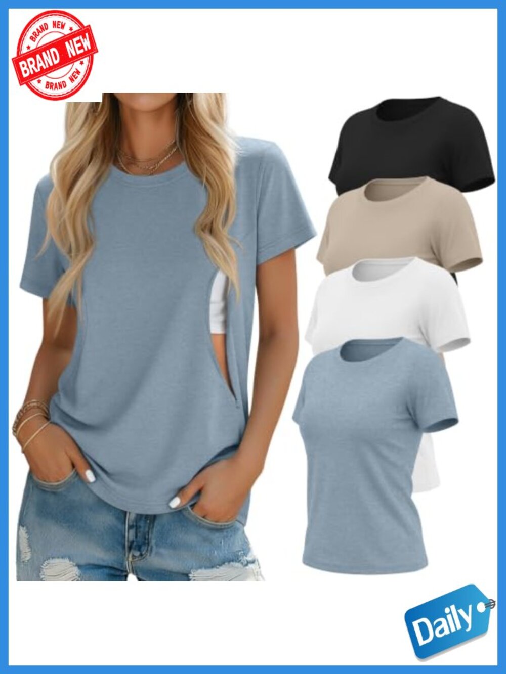 Nursing Tops 4-Pack Zipper Maternity Shirts Loose Fit